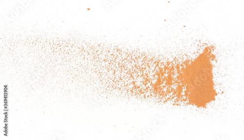 Brick dust pile isolated on white background, top view