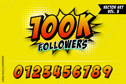 10k or 1000k followers, social sites post, greeting card vector illustration comic style