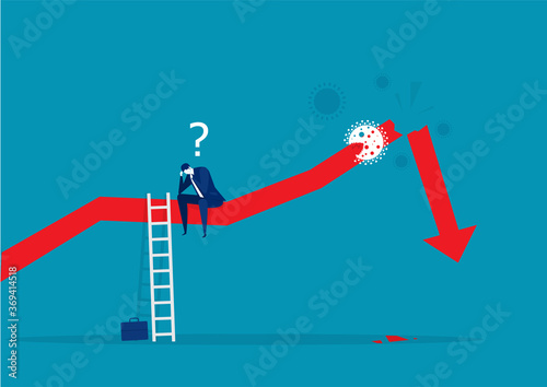stressed businessman with broken down statistic arrow