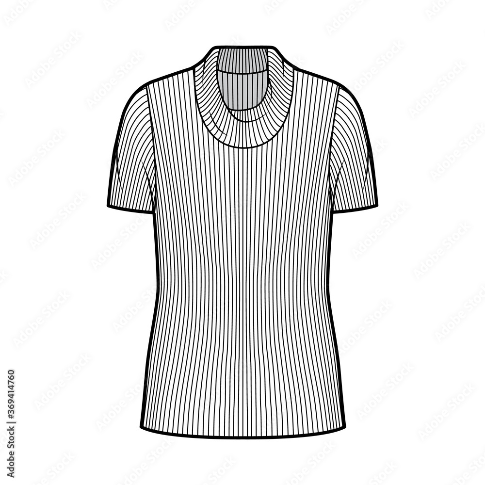 Ribbed cowl turtleneck knit sweater technical fashion illustration with short rib sleeves, oversized body tunic length. Flat outwear apparel template front white color. Women men unisex shirt top CAD Ribbed cowl turtleneck knit sweater technical fashion illustration with short rib sleeves, oversized body tunic length. Flat outwear apparel template front white color. Women men unisex shirt top CAD