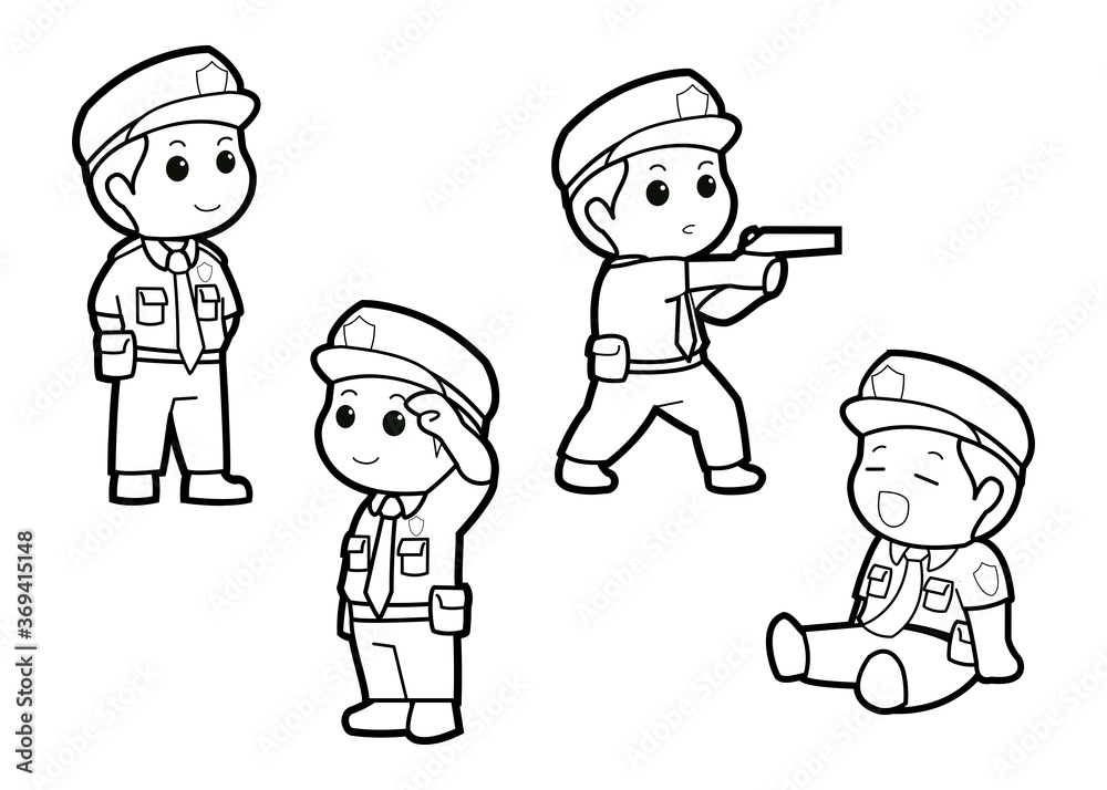 Police-themed vector graphic illustrations, perfect for children's and educational themed products, such as coloring books, posters, illustrations for dictionaries etc. Police-themed vector graphic illustrations, perfect for children's and educational themed products, such as coloring books, posters, illustrations for dictionaries etc.