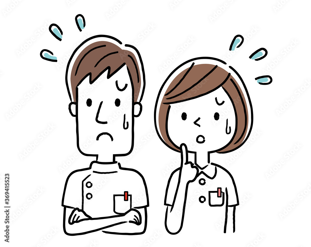 Vector Illustration Material: Young nurses, men and women with troubled expressions Vector Illustration Material: Young nurses, men and women with troubled expressions