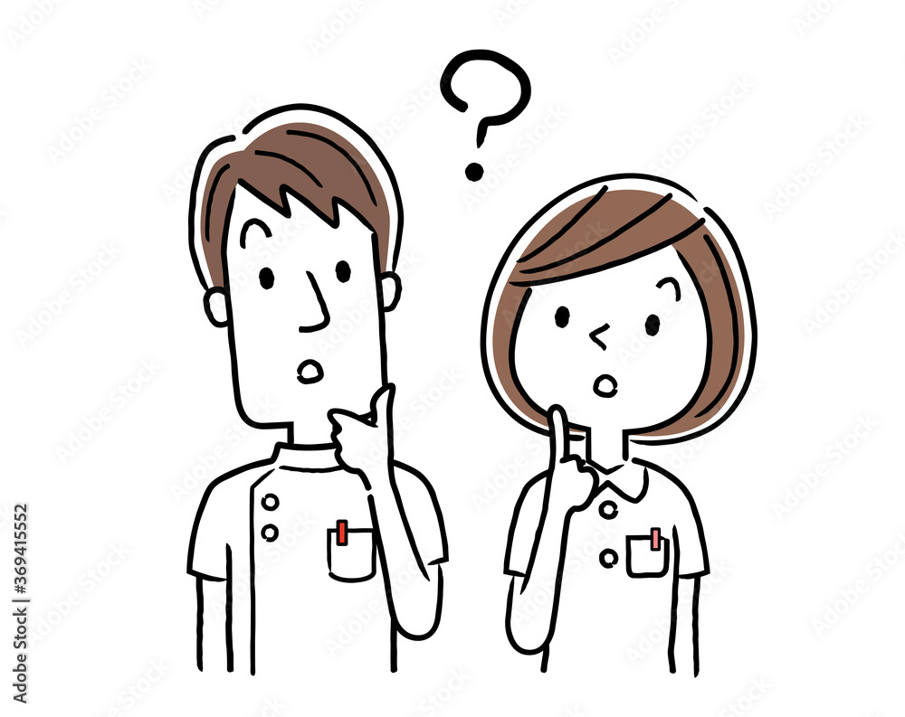 Vector illustration material: young nurse, male and female, having doubts Vector illustration material: young nurse, male and female, having doubts
