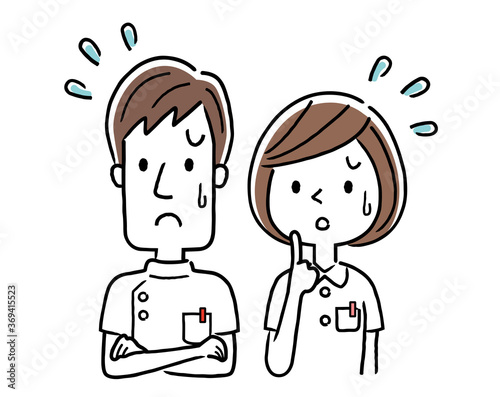 Vector Illustration Material: Young nurses, men and women with troubled expressions