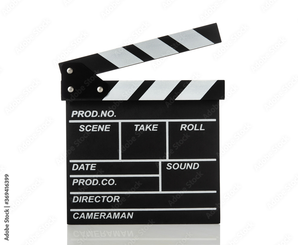 Movie clapperboard on white isolated background
