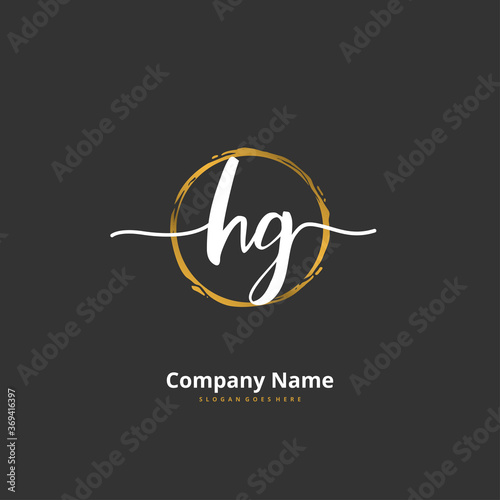 H G HG Initial handwriting and signature logo design with circle. Beautiful design handwritten logo for fashion, team, wedding, luxury logo.