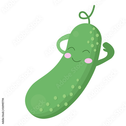 A cute cucumber lies on its back resting. A refreshing green vegetable is isolated on a white background.