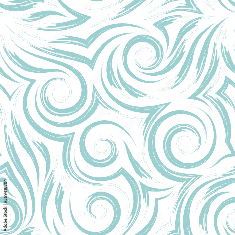 Vector seamless pattern of black spirals of lines and corners on a ...