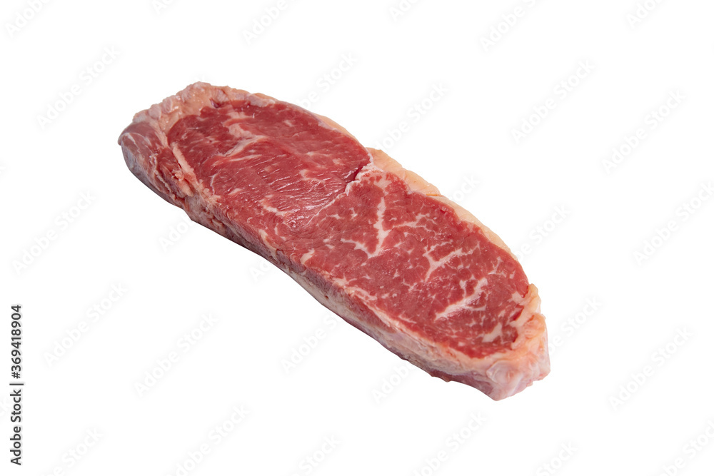 Uncooked Strip Steak in white background 
