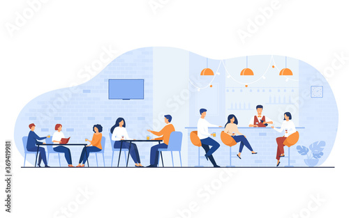 People meeting in restaurant bar for dinner isolated flat vector illustration. Cartoon men and women drinking wine or beer in pub. Party and weekend concept