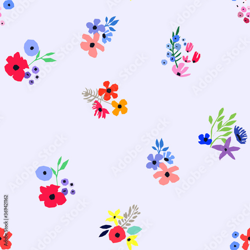 Seamless pattern. Vector floral design with wildflowers. Romantic background