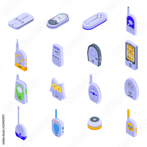 Baby monitor icons set. Isometric set of baby monitor vector icons for web design isolated on white background