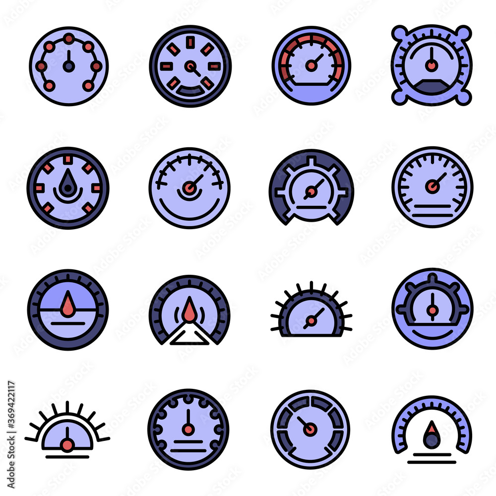 Barometer icons set. Outline set of barometer vector icons thin line color flat on white Barometer icons set. Outline set of barometer vector icons thin line color flat on white