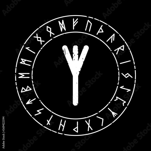 BLACK SQUARE BACKGROUND WITH ALGIZ RUNE IN MAGIC CIRCLE