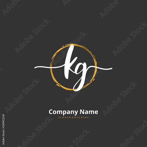 K G KG Initial handwriting and signature logo design with circle. Beautiful design handwritten logo for fashion, team, wedding, luxury logo.