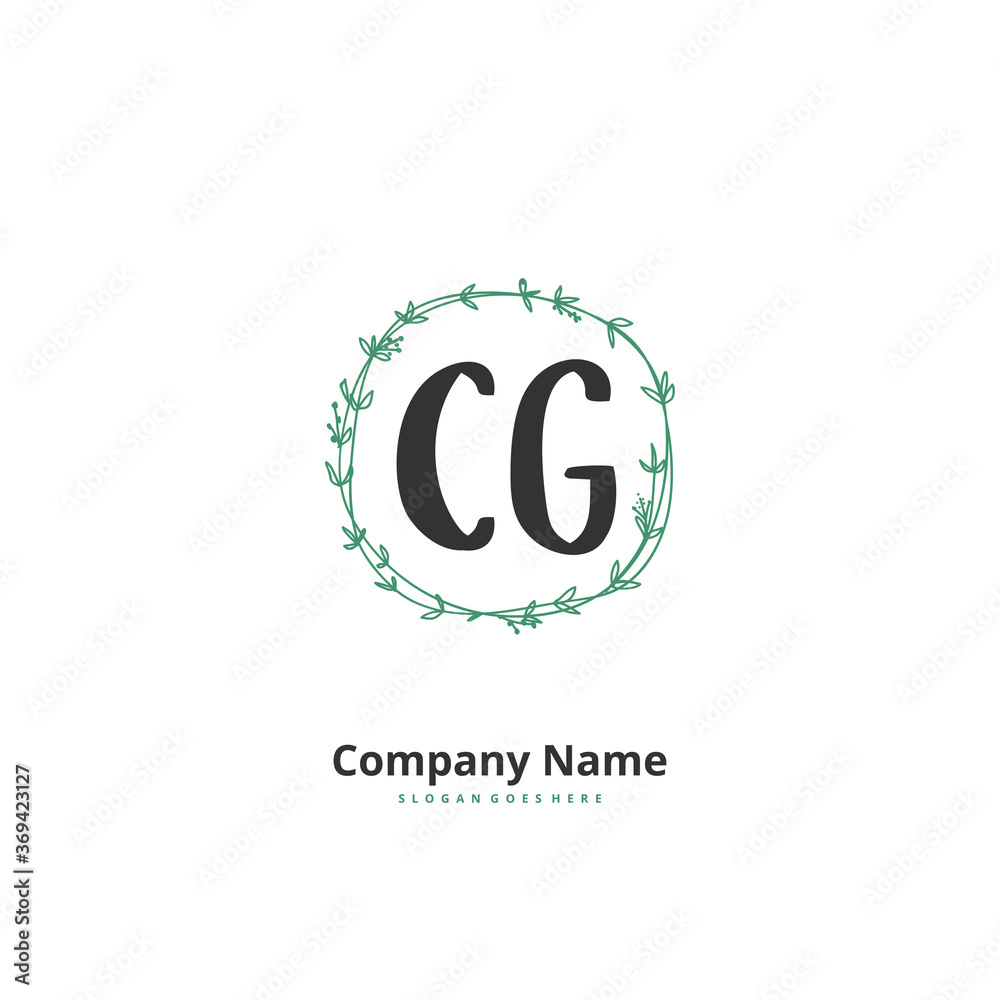 C G CG Initial handwriting and signature logo design with circle. Beautiful design handwritten logo for fashion, team, wedding, luxury logo.