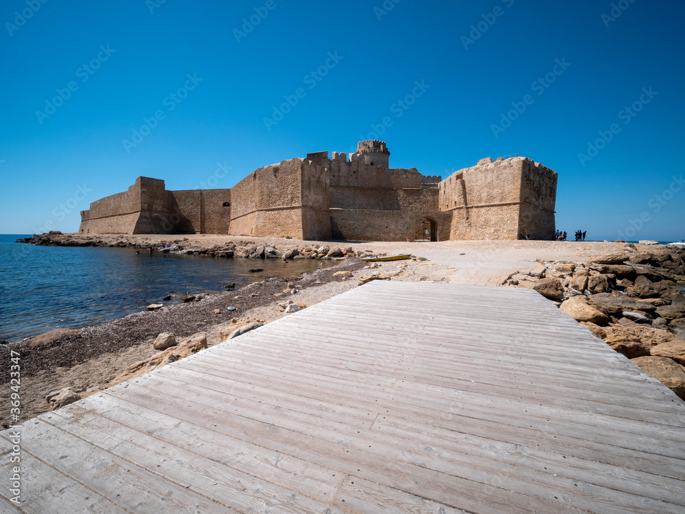 Aragonese castle on the Ionian sea at Le Castella. Crotone, Calabria, Italy.
