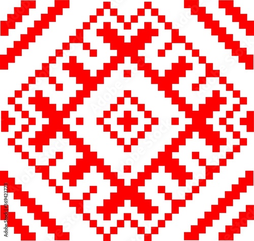 Belorussian traditional ornament. Slavic embroidery with red threads. Embroidery. element
