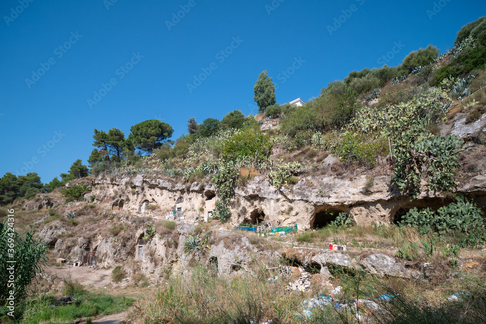 Cave dwellings at Casabona. Rock settlements in Calabria. Crotone, Calabria, Italy