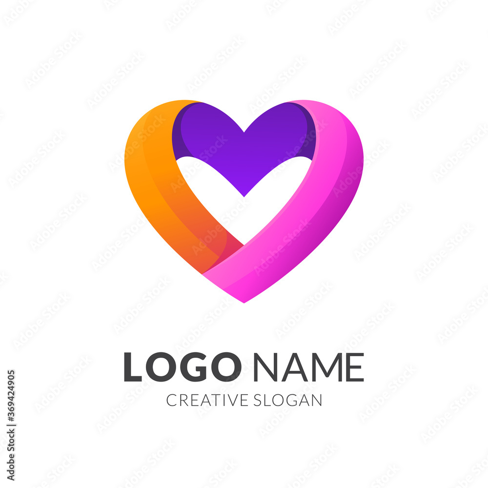 love logo design, modern 3d logo style in gradient vibrant colors