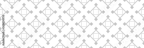 Geometric print. Gray square pattern on long white seamless background