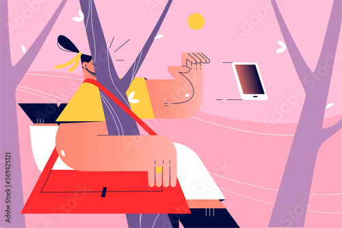 Accident, pain, trauma, carelessness, distraction concept. Young inattentive woman girl teenager accidentally crashed in street post distracted by smartphone. Serious injury and social media addiction