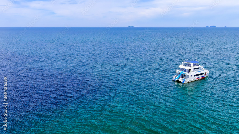 Aerial view of speed boat over the beautiful blue sea