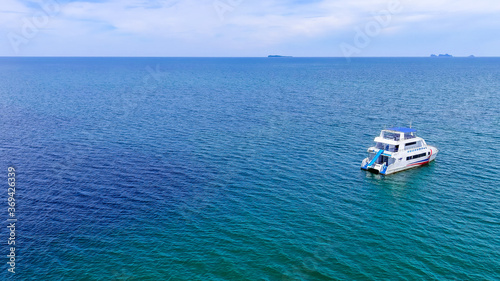 Aerial view of speed boat over the beautiful blue sea © bookybuggy