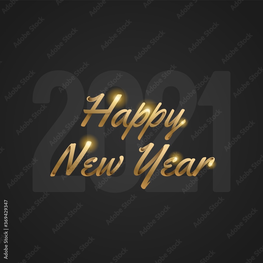 Happy New Year 2021 and Merry Christmas. Vector illustration with gold lettering for flyer, banner and invitation card.