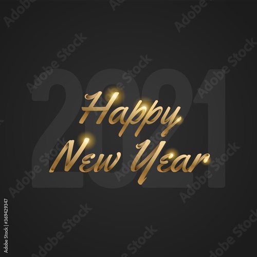 Happy New Year 2021 and Merry Christmas. Vector illustration with gold lettering for flyer, banner and invitation card.