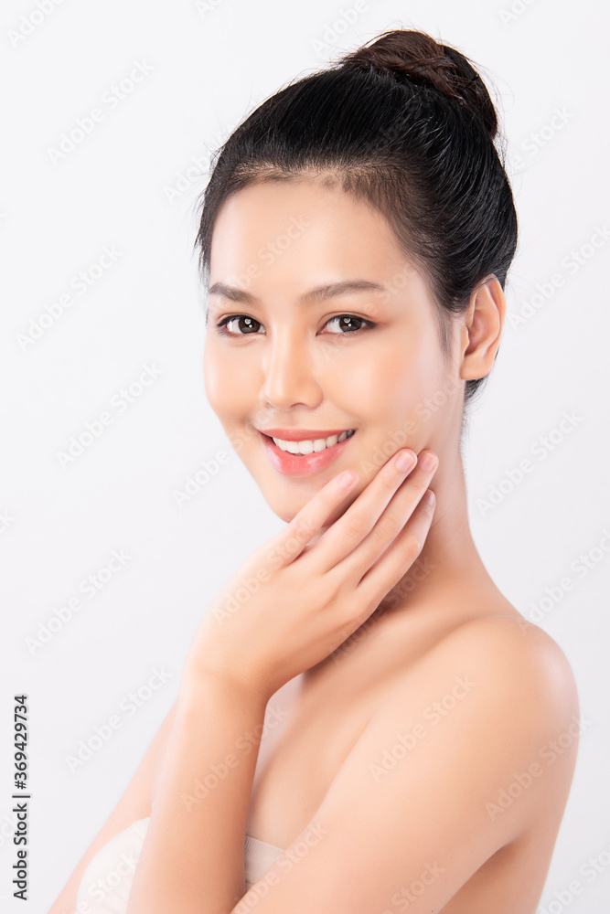 Beautiful Young asian Woman with Clean Fresh Skin, on white background, Face care, Facial treatment, Cosmetology, beauty and spa, Asian women portrait Beautiful Young asian Woman with Clean Fresh Skin, on white background, Face care, Facial treatment, Cosmetology, beauty and spa, Asian women portrait