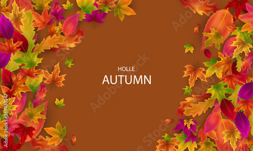 Autumn falling leaves background  Vector template.