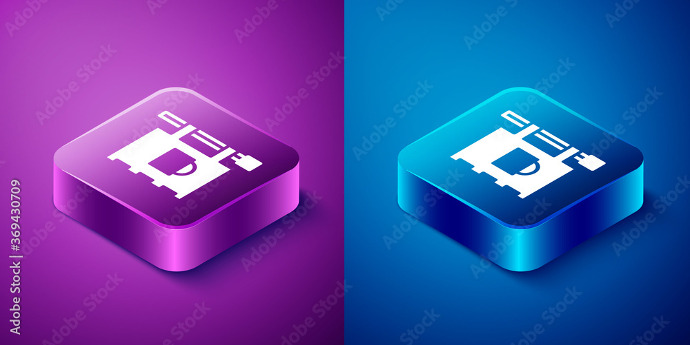 Isometric Street signboard with inscription Bar icon isolated on blue and purple background. Suitable for advertisements bar, cafe, restaurant. Square button. Vector. Isometric Street signboard with inscription Bar icon isolated on blue and purple background. Suitable for advertisements bar, cafe, restaurant. Square button. Vector.