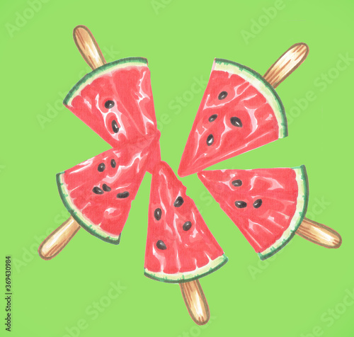 red watermellon pieces ice lolly