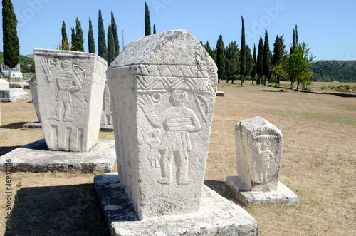 Stecak, monumental medieval tombstones. UNESCO World Heritage Site. Stecci, Radimlja, Stolac, Bosnia and Herzegovina. 
 photo