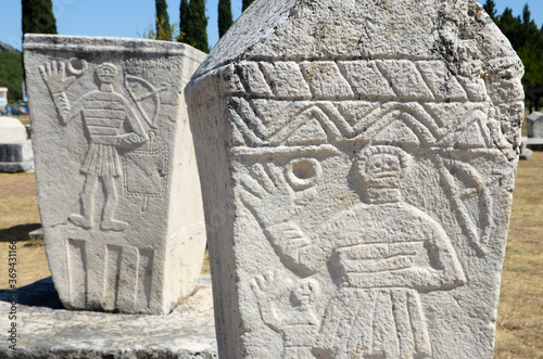 Stecak, monumental medieval tombstones. UNESCO World Heritage Site. Stecci, Radimlja, Stolac, Bosnia and Herzegovina. 
 photo