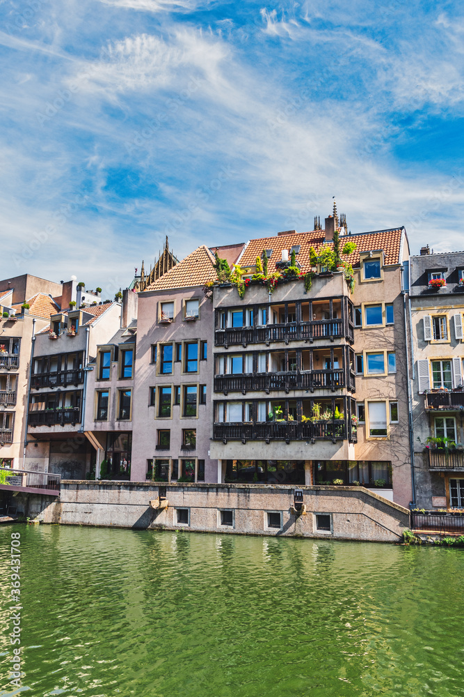 Naklejka premium Metz, view on the riverside with beautiful old buildings