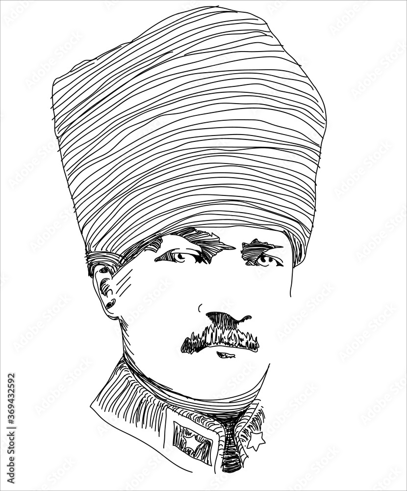 Mustafa Kemal Atatürk portre line vector. vector de Stock | Adobe Stock