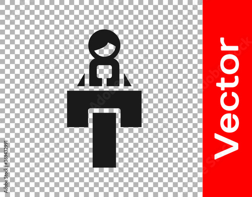 Black Stage stand or debate podium rostrum icon isolated on transparent background. Conference speech tribune. Vector.