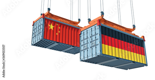 Freight containers with China and Germany flag. 3D Rendering 