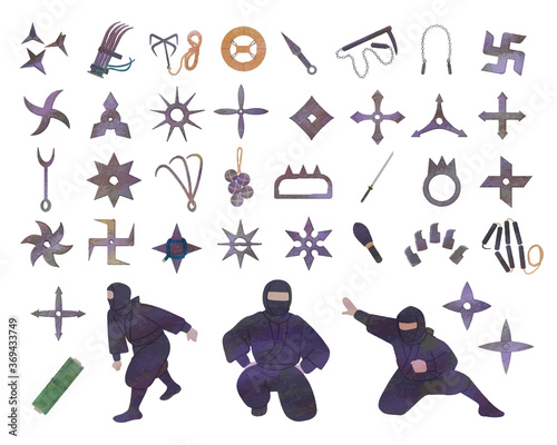 Ninja props illustration set material / analog style