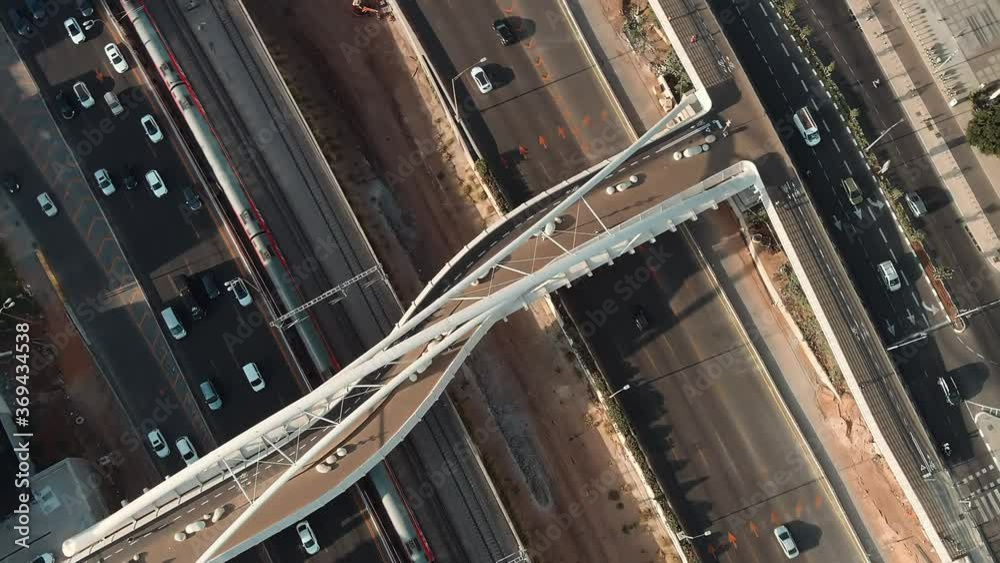 Business city center and transportation of Tel Aviv, Israel, aerial drone view Business city center and transportation of Tel Aviv, Israel, aerial drone view