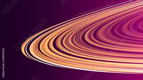 Yellow and purple disk made od line circles forming texture, space planet rings, abstract backdrop, design element