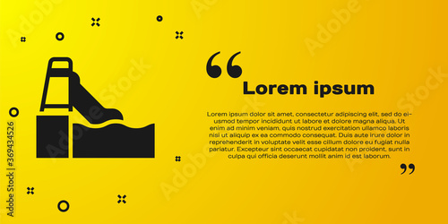 Black Water slide with pool icon isolated on yellow background. Aquapark. Vector.