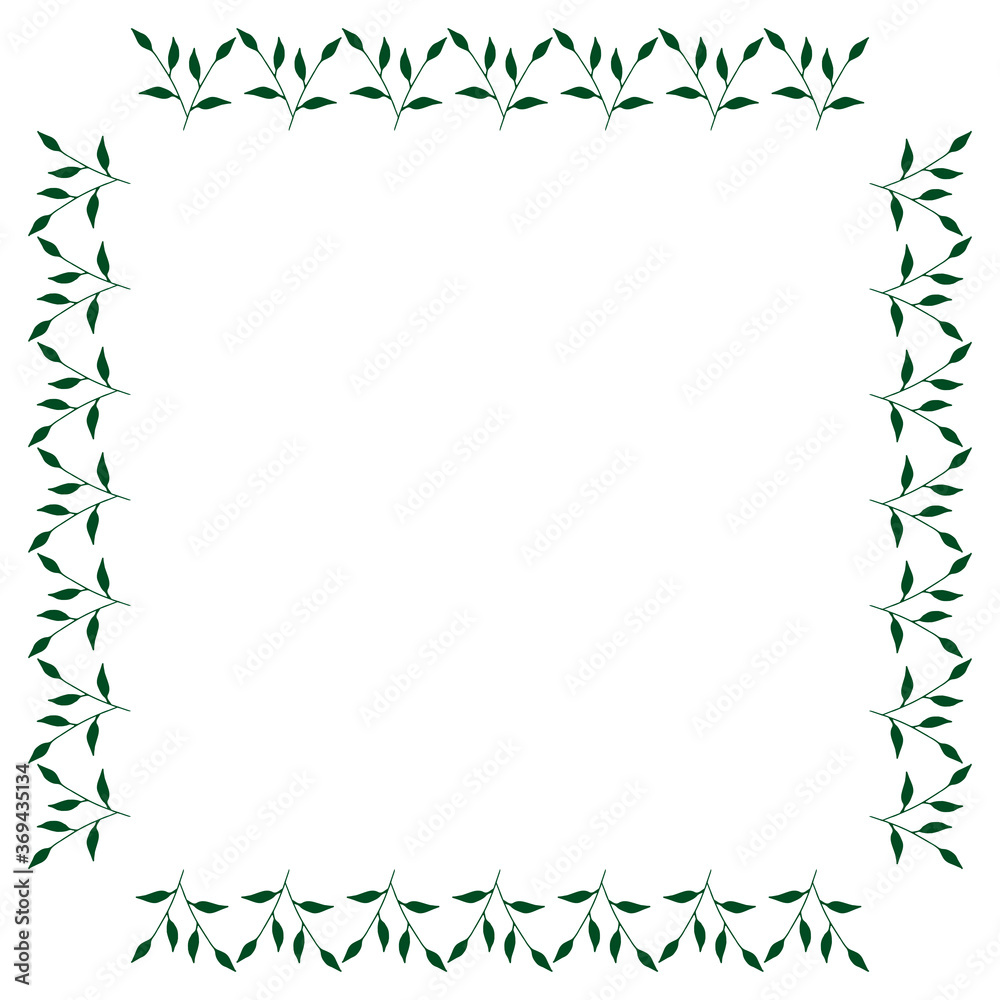 Square frame with positive green branches on white background. Vector image. Square frame with positive green branches on white background. Vector image.