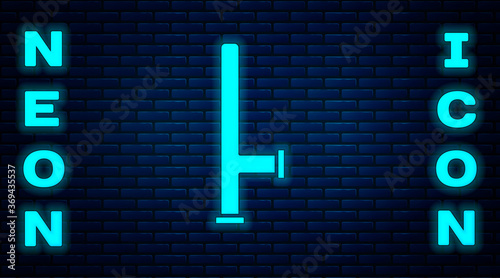 Glowing neon Police rubber baton icon isolated on brick wall background. Rubber truncheon. Police Bat. Police equipment. Vector.