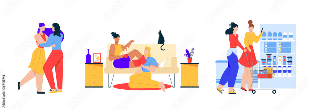 Female LGBT couples or family set isolated scene Female LGBT couples or family set isolated scene
