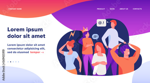 Group of people with problem behavior. Arrogant, angry, bored, selfish, proud man and woman failing in communication. Vector illustration for society, social skills concept