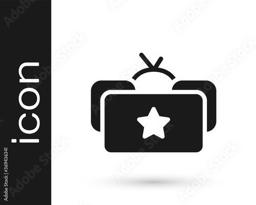 Black Ushanka icon isolated on white background. Russian fur winter hat ushanka with star. Soviet Union uniform of KGB and NKVD. Vector.