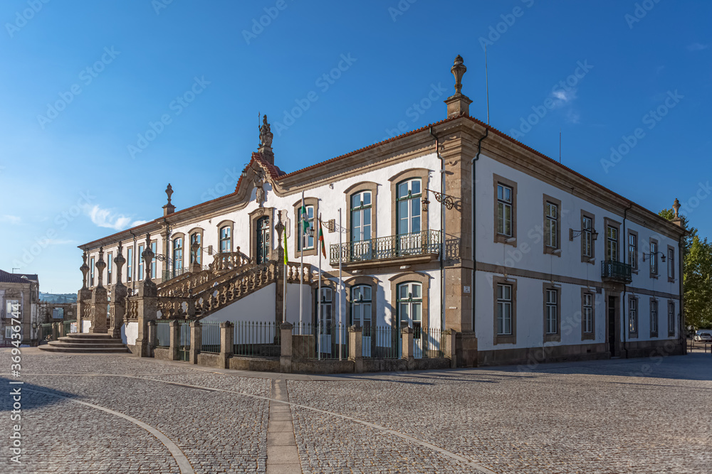 View of a exterior facade at the Council building, Camara Municipal , Vila Real city downtown, Portugal